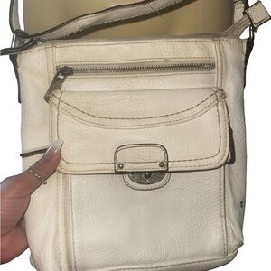 boc Cream Leather Crossbody Bag with Front Pocket